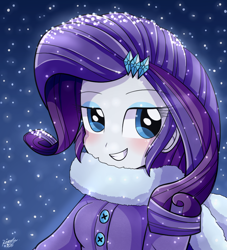 Size: 960x1056 | Tagged: safe, artist:riouku, rarity, equestria girls, clothes, cute, raribetes, scarf, snow, snowfall, solo, winter, winter outfit