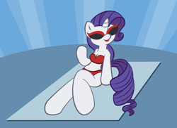 Size: 1100x800 | Tagged: safe, artist:glux2, rarity, anthro, bikini, clothes, solo, sunglasses, swimsuit