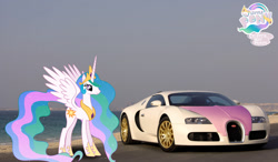 Size: 1024x599 | Tagged: safe, artist:nsdrift, princess celestia, alicorn, pony, bugatti, bugatti veyron, car, solo