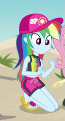 Size: 293x546 | Tagged: safe, derpibooru import, screencap, rainbow dash, aww... baby turtles, better together, equestria girls, cap, clothes, cropped, feet, female, flip-flops, geode of super speed, hat, heel pop, magical geodes, sandals, swimsuit