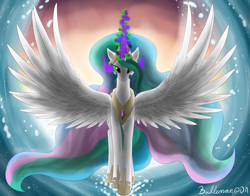 Size: 2555x2000 | Tagged: safe, artist:dreamyartcosplay, princess celestia, alicorn, pony, dark magic, magic, solo, sombra eyes, spread wings, wings