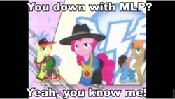 Size: 960x544 | Tagged: safe, screencap, doctor whooves, goldengrape, pinkie pie, sir colton vines iii, earth pony, pony, testing testing 1-2-3, image macro, meme, naughty by nature, o.p.p., rapper pie, song reference