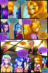 Size: 900x1360 | Tagged: safe, artist:jacky-bunny, adagio dazzle, aria blaze, flash sentry, princess celestia, princess luna, principal celestia, sonata dusk, vice principal luna, equestria girls, breasts, comic, female, magic of the sirens, princess breastia