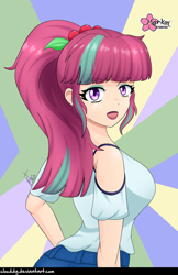 Size: 646x1000 | Tagged: safe, artist:clouddg, sour sweet, equestria girls, breasts, clothes, female, human coloration, looking at you, open mouth, shorts, signature, solo, sour suika