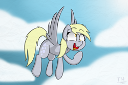 Size: 3240x2160 | Tagged: safe, artist:fakskis, derpy hooves, pegasus, pony, derp, female, flying, mare, solo