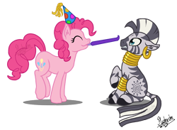 Size: 804x588 | Tagged: safe, artist:plushy-chu, pinkie pie, zecora, earth pony, pony, zebra, hat, party hat