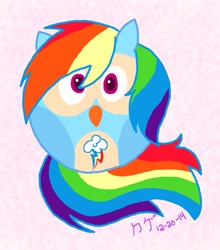 Size: 1127x1280 | Tagged: safe, artist:kagebouzu, derpibooru import, rainbow dash, owl, solo, species swap