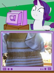 Size: 563x771 | Tagged: safe, rarity, pony, unicorn, clothes, dress, exploitable meme, meme, obligatory pony, tv meme, white and gold or black and blue dress meme