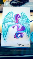 Size: 2120x3770 | Tagged: safe, artist:skyggetheumbrum, starlight glimmer, alicorn, pony, unicorn, alicornified, artificial wings, augmented, cutie mark, female, horseshoes, large wings, magic, magic wings, mare, race swap, solo, starlicorn, traditional art, wings, xk-class end-of-the-world scenario