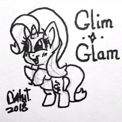 Size: 1648x1648 | Tagged: safe, artist:binkyt11, derpibooru exclusive, starlight glimmer, pony, blushing, chibi, female, glim glam, mare, rearing, signature, solo, traditional art