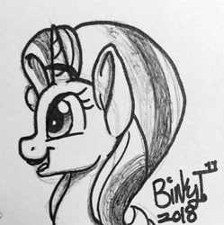 Size: 1830x1834 | Tagged: safe, artist:binkyt11, derpibooru exclusive, starlight glimmer, pony, bust, female, mare, side view, signature, smiling, solo, traditional art