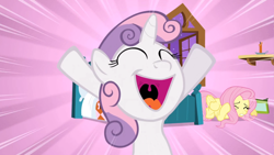 Size: 960x540 | Tagged: safe, screencap, fluttershy, sweetie belle, pegasus, pony, stare master, hush now quiet now, uvula