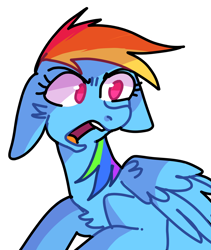 Size: 1000x1183 | Tagged: safe, artist:spiral05, derpibooru import, rainbow dash, pegasus, pony, angry, floppy ears, reaction image, simple background, solo, white background