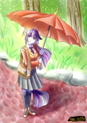 Size: 644x910 | Tagged: safe, artist:botasu-orichumo, derpibooru import, twilight sparkle, anthro, clothes, human facial structure, pixiv, school uniform, schoolgirl, solo, umbrella