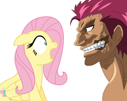 Size: 1590x1275 | Tagged: safe, artist:vincentthecrow, fluttershy, pegasus, pony, crossover, fear, toriko, zebra (toriko)