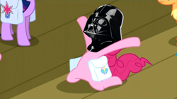 Size: 1324x744 | Tagged: safe, applejack, pinkie pie, twilight sparkle, earth pony, pony, big no, crossover, darth pinkie, darth vader, do not want, noooooooo, solo focus, star wars