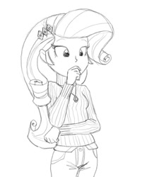 Size: 681x820 | Tagged: safe, artist:carnifex, rarity, equestria girls, clothes, monochrome, solo, sweater