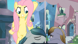 Size: 1365x768 | Tagged: safe, screencap, amber waves, crystal arrow, crystal beau, fluttershy, crystal pony, pegasus, pony, the crystal empire