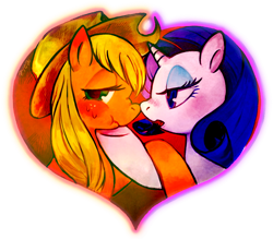 Size: 700x614 | Tagged: safe, artist:ya-a, applejack, rarity, earth pony, pony, unicorn, female, heart, lesbian, rarijack, scrunchy face, shipping, simple background, transparent background