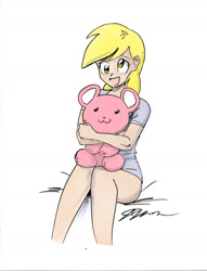 Size: 1280x1672 | Tagged: safe, artist:ixalon, artist:johnjoseco, color edit, edit, derpy hooves, human, colored, humanized, sketch, solo, teddy bear