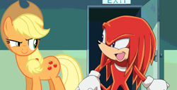 Size: 939x480 | Tagged: safe, applejack, earth pony, pony, exploitable meme, knuckles the echidna, meme, sonic the hedgehog (series)