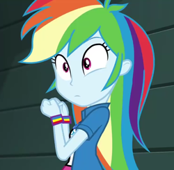 Size: 736x720 | Tagged: safe, derpibooru import, screencap, rainbow dash, equestria girls, movie magic, spoiler:eqg specials, confused, cropped, cute, dashabetes, female, multicolored hair