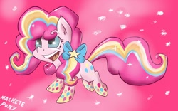 Size: 1280x800 | Tagged: safe, artist:macheteponies, pinkie pie, earth pony, pony, twilight's kingdom, atryl-ish, happy, looking up, open mouth, rainbow power, smiling, solo, style emulation