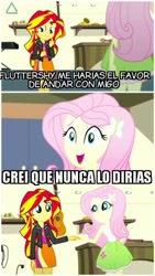 Size: 415x738 | Tagged: safe, edit, edited screencap, screencap, fluttershy, sunset shimmer, eqg summertime shorts, equestria girls, pet project, female, lesbian, meme, shipping, spanish, sunshyne