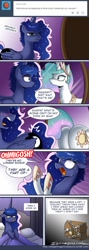 Size: 650x1825 | Tagged: safe, artist:johnjoseco, princess celestia, princess luna, alicorn, pony, ask gaming princess luna, celestia socks, chains, chest, clothes, comic, gamer luna, mirror, mirror transformation, nightmare, plot, princess celestia socks, scared, socks, sweat, tumblr