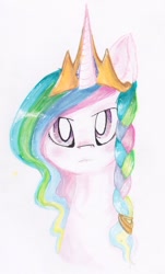 Size: 932x1547 | Tagged: safe, artist:lemonsinasoup, princess celestia, alicorn, pony, female, horn, mare, multicolored mane, solo, traditional art, white coat