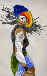 Size: 2045x3294 | Tagged: safe, artist:thewiselama, derpibooru import, rainbow dash, human, beanie, clothes, colored, dark skin, hat, humanized, punk, sketch, tanktop, tattoo