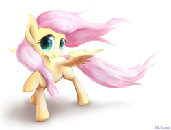 Size: 1500x1141 | Tagged: safe, artist:mlpanon, fluttershy, pegasus, pony, cute, looking at you, raised hoof, shyabetes, simple background, solo, spread wings, white background, windswept mane