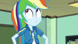 Size: 1280x720 | Tagged: safe, derpibooru import, screencap, rainbow dash, better together, equestria girls, the last day of school, female, geode of super speed, magical geodes, solo