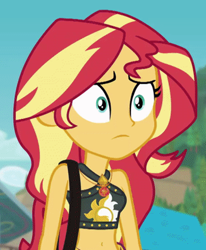 Size: 709x860 | Tagged: safe, screencap, sunset shimmer, better together, equestria girls, forgotten friendship, belly button, bikini, bikini top, clothes, geode of empathy, midriff, solo, summer sunset, swimsuit