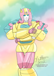 Size: 595x842 | Tagged: safe, artist:lizstaley, fluttershy, bumblebee, solo, species swap, transformers