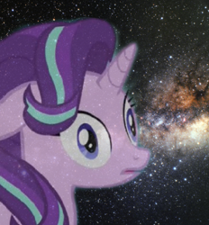 Size: 420x452 | Tagged: safe, edit, screencap, starlight glimmer, pony, unicorn, the crystalling, dilated pupils, faic, i've seen some shit, solo, space, the cosmos