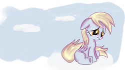 Size: 1280x720 | Tagged: source needed, safe, artist:jbond, derpy hooves, pegasus, pony, cloud, female, mare, sad, solo, style emulation, whitediamonds-ish