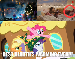 Size: 1259x985 | Tagged: safe, edit, edited screencap, screencap, applejack, pinkie pie, rarity, twilight sparkle, human, hearth's warming eve (episode), christmas, commercial, duracell, hearth's warming, hearth's warming eve, irl, irl human, meme, photo, target (store), toy