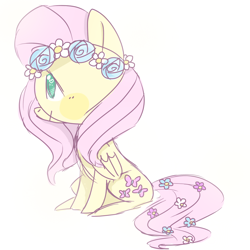 Size: 1000x1000 | Tagged: safe, artist:beach-cakes, fluttershy, pegasus, pony, cute, floral head wreath, flower, solo