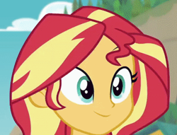 Size: 742x566 | Tagged: safe, sunset shimmer, better together, equestria girls, forgotten friendship, cute, female, shimmerbetes, smiling, solo