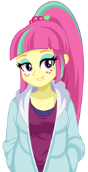 Size: 684x1328 | Tagged: safe, artist:rosemile mulberry, sour sweet, equestria girls, bedroom eyes, clothes, cute, female, freckles, simple background, smiling, solo, white background