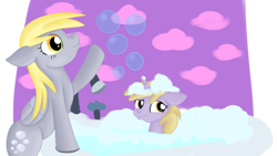 Size: 1280x720 | Tagged: safe, artist:jbond, derpy hooves, dinky hooves, pegasus, pony, bath, bubble, female, mare