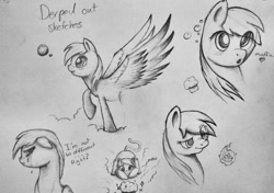 Size: 1024x720 | Tagged: safe, artist:rain-gear, derpy hooves, cat pony, original species, pegasus, pony, cloud, crying, cute, female, food, magic, mare, muffin, nya, sketch, sketch dump, traditional art