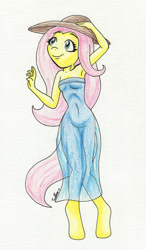 Size: 524x900 | Tagged: safe, artist:terdburgler, fluttershy, anthro, armpits, hat, solo