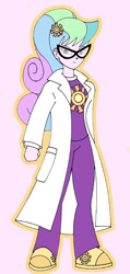 Size: 405x850 | Tagged: safe, artist:combatkaiser, princess celestia, principal celestia, equestria girls, clothes, costume swap, glasses, hairstyle swap, johnny test, lab coat, mary test, pink background, simple background