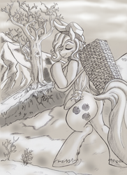 Size: 1000x1375 | Tagged: safe, artist:pseudoshark, applejack, earth pony, pony, bipedal, grayscale, hooves, monochrome, solo, unshorn fetlocks