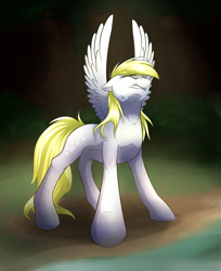 Size: 2200x2700 | Tagged: safe, artist:klarapl, derpy hooves, pegasus, pony, crying, epic derpy, eyes closed, female, floppy ears, gritted teeth, mare, solo, spread wings, water