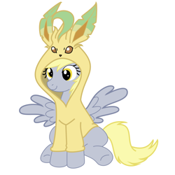 Size: 1200x1200 | Tagged: safe, artist:roxylalolcat, derpy hooves, pegasus, pony, clothes, cute, female, hoodie, leafeon, mare, pokémon, solo