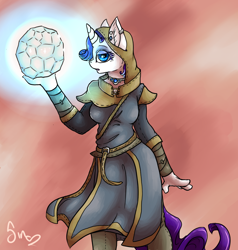 Size: 950x1000 | Tagged: safe, artist:poisindoodles, rarity, anthro, clothes, crossover, meridia's beacon, orb, robes, skyrim, the elder scrolls
