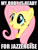 Size: 750x1000 | Tagged: safe, fluttershy, pegasus, pony, black background, blue eyes, bust, caption, exploitable meme, female, image macro, innocent innuendo, jazzercise, mare, meme, open mouth, painfully innocent fluttershy, paraprosdokian, pink mane, simple background, smiling, solo, text, wings, yellow coat